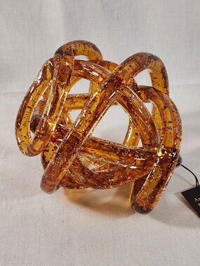 Artisan Blown Glass Amber Infinity Knot Rope Golden Speckled Home Office Decor